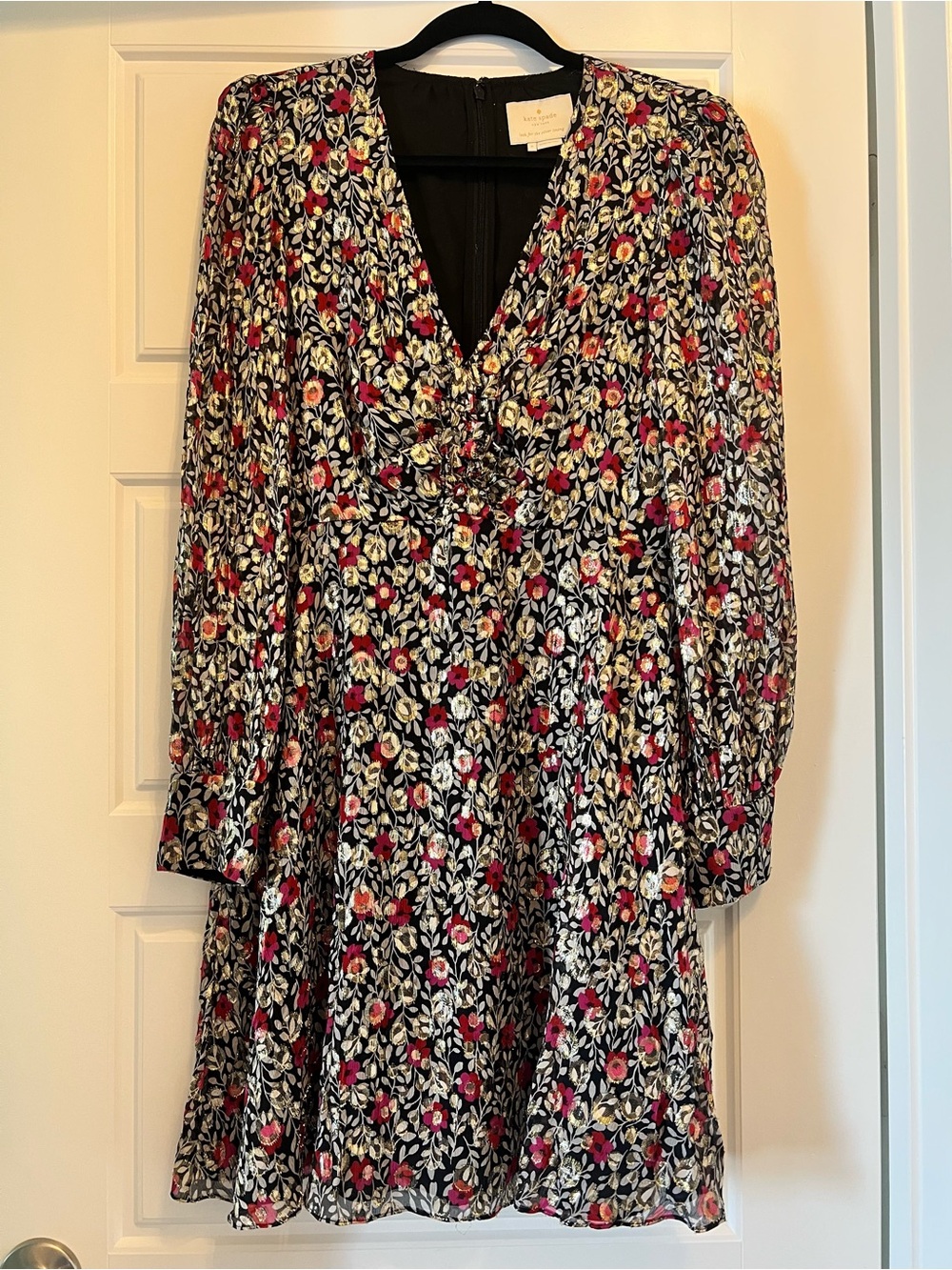 Kate Spade Black Floral Metallic-Accent Dress